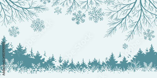 Christmas Winter border in white and teal featuring delicate snowflake patterns for a festive holiday season