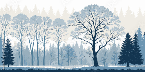 Christmas Winter forest silhouette along the top border with starry night sky for a magical holiday feel