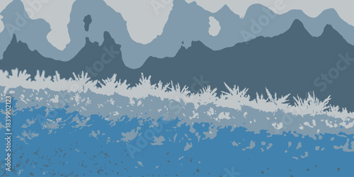 Christmas A winter frost edge on a pale blue surface creates a cool, crisp icy border for festive designs