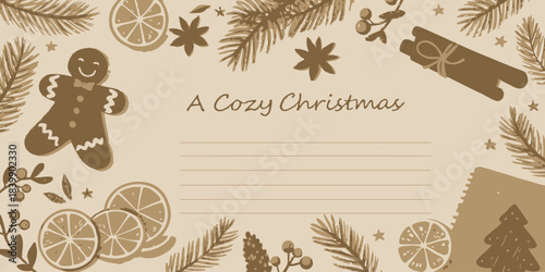 Christmas Cozy Christmas Vector with Textured Kraft Paper Background and Festive Elements