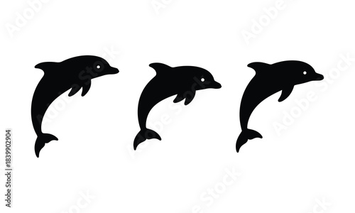 Dolphin silhouette set marine wildlife