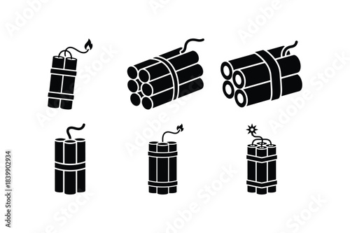Dynamite silhouette set explosive danger symbol