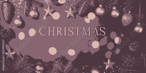 Christmas Glamorous Plum Christmas Vector with Elegant Ornaments and Sparkle