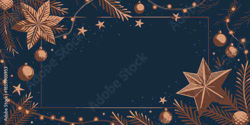 Christmas Elegant navy blue vector with upper case typography and sophisticated floral elements for formal events