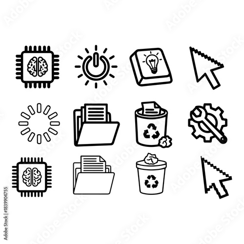 Digital and computer colorful cartoon icons set