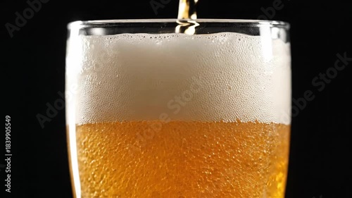 Wallpaper Mural Close up of a beer glass being filled with golden liquid and foamy head, against black Torontodigital.ca