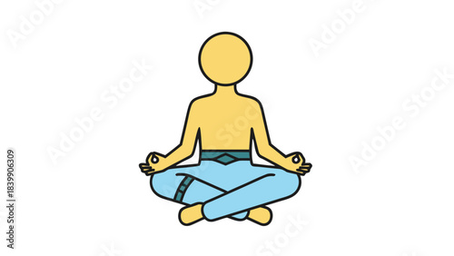 Stylized Figure Meditating in Lotus Pose on a Black Background with Teal Pants and Orange Skin