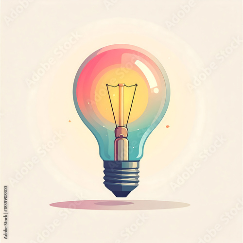 Colorful Light Bulb with Soft Pastel Gradient on Minimal Beige Background, Creative Idea Concept for Innovation and Inspiration Themes, Modern Decorative Lightbulb Artwork for Design Projects