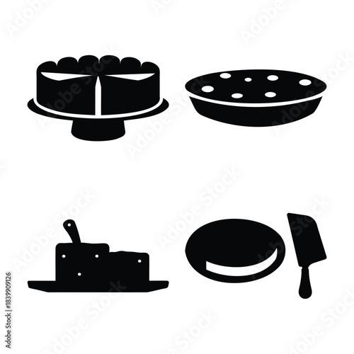 Baking and dessert silhouettes: cake, pie, and serving tools