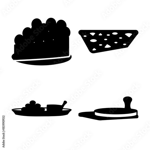 Food and kitchen item silhouettes set on a clean background