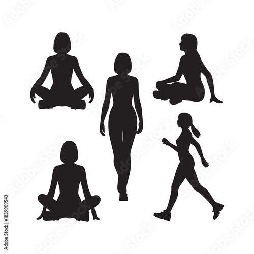 Diverse Family Silhouettes Set: Parents and Children Activities
