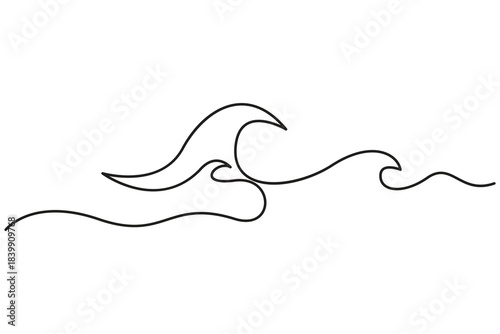 Continuous one line drawing water splashes wave.Sea wave continuous one line drawing minimalist outline vector illustration.Ocean wave continuous one line drawing vector illustration.