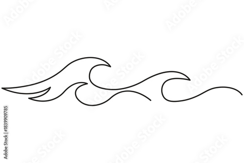 Continuous one line drawing water splashes wave.Sea wave continuous one line drawing minimalist outline vector illustration.Ocean wave continuous one line drawing vector illustration.