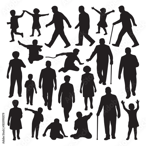 Multi-Generational People Silhouette Vector Set