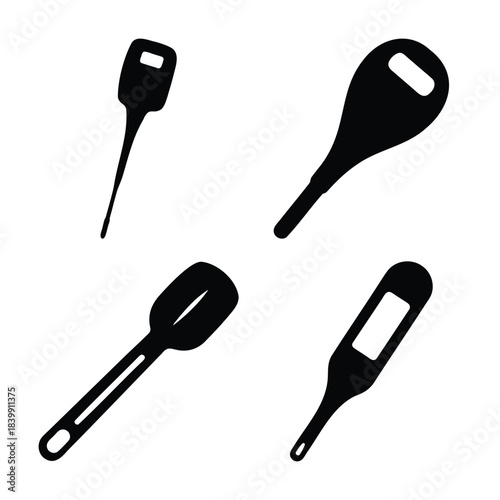 Collection of kitchen spatulas and digital thermometers icons