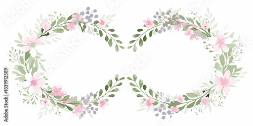 A delicate floral wreath shaped like a heart adorned with pink blossoms