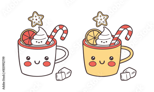 Cute festive cocoa mugs in flat vector style vector illustration, easily editable. 