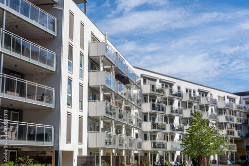 Modern multifamily apartment buildings seen in Oslo, Norway
