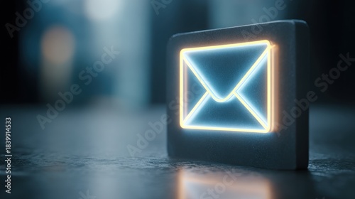 Neon email icon on transparent background