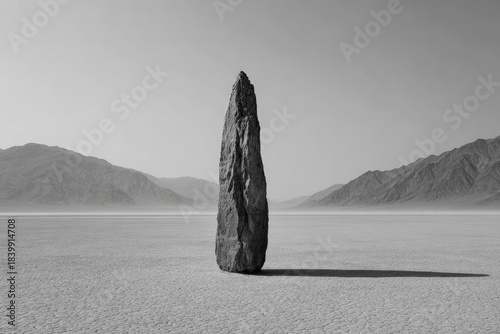 Monolith In Desert Landscape Grayscale
