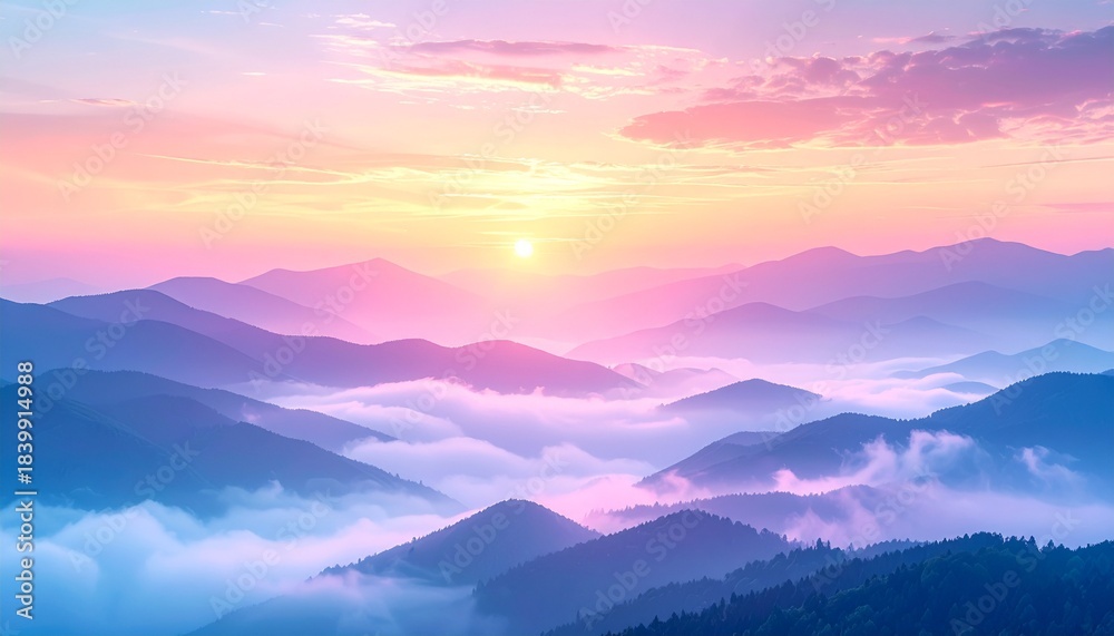 Fototapeta premium 山頂から見る神秘的な日の出の風景2