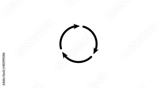 Three rotating arrows cycle icon, circular refresh loop symbol, rotation process indicator, continuous workflow, reload and recycle concept, business and technology infographic vector