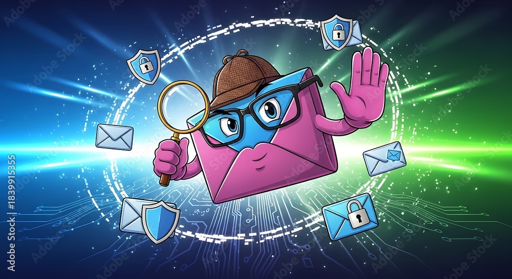 custom made wallpaper toronto digitalEmail Security and Privacy Concept with Detective Envelope Character.