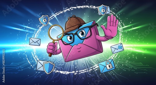 Wallpaper Mural Email Security and Privacy Concept with Detective Envelope Character. Torontodigital.ca