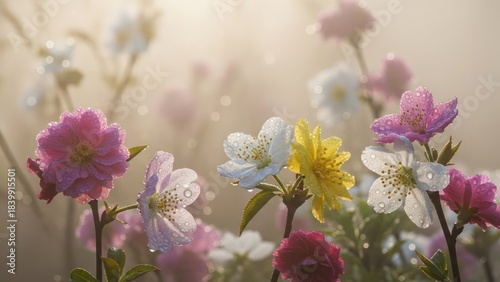Close up of colorful flowers in soft light