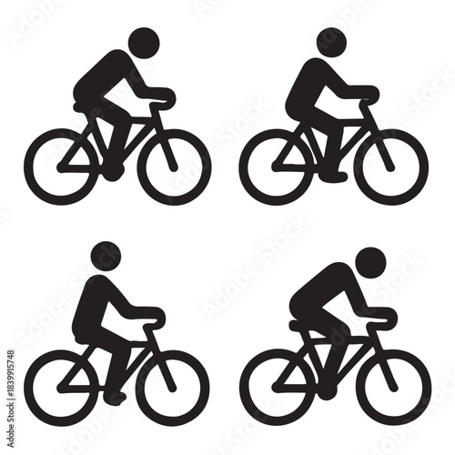 person riding bicycle icons set vector silhouette
