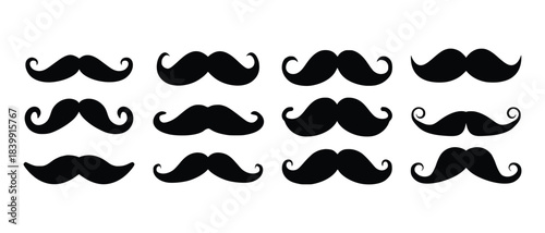  set of Mustache Silhouette Icon Set-vector illustration