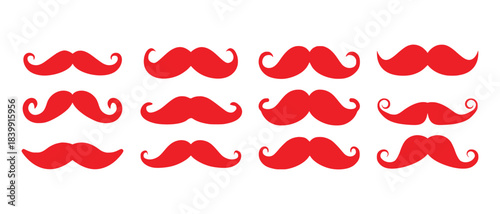  set of red color Mustache Silhouette Icon vector Set