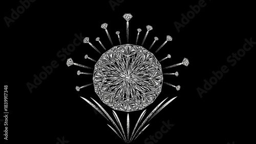 Abstract Crystal Explosion: An elegant design, with a complex geometric sphere radiating energy against a dark backdrop. A symbol of brilliance and the unknown.