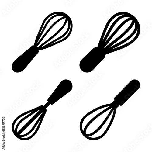 Kitchen whisks set for baking and cooking food preparation