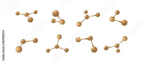 gold 3D molecules or atoms models. 3d gold abstract molecular structures isolated on white background. Vector illustration