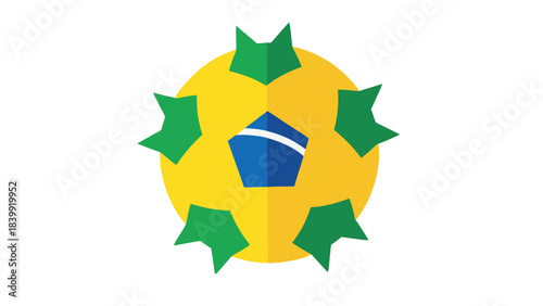 Stylized Soccer Ball With Brazil Colors And Star Shapes On A Black Background Representing Football And National Pride