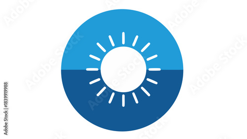 Stylized sun icon with radiating rays centered in a circle divided into two shades of blue representing day and night atmosphere