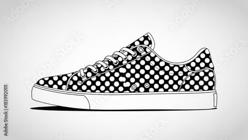 Polka Dot Sneaker Illustration: A stylish sneaker, adorned with a polka dot pattern, embodies casual elegance and modern design. It's a versatile symbol of urban style and everyday comfort.