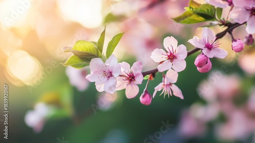 Pink blossoms and sunlight composition