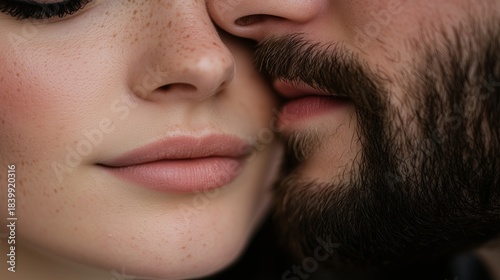 Couple sharing a close moment with their faces nearly touching in a soft light