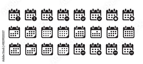 Collection of calendar icons, event date reminder, schedule and appointment, agenda with holidays