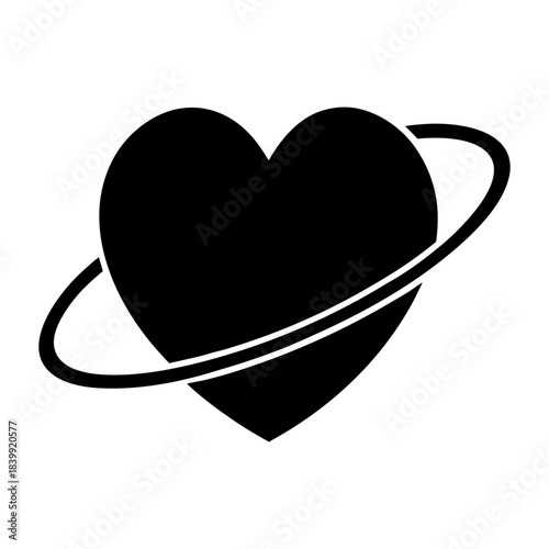 Cosmic Valentine Heart Planet Vector on White Background.