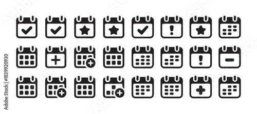 Set of calendar icons with notification symbols, event reminder, schedule and appointment, agenda