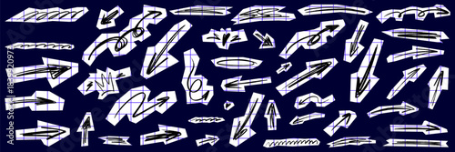 Scrapbook arrow set with playful scribble lines and textured paper layers. Hand-drawn arrow shapes, scrapbook cutouts, loose scribble strokes and paper scraps add a crayon-chalk vibe.