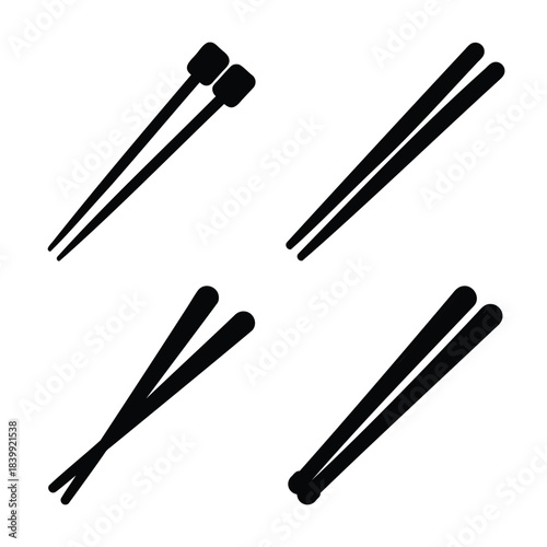 Asian food utensil set simple icons vector illustration