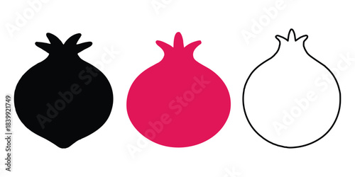 Pomegranate silhouette vector, pomegranate fruit icon vector set