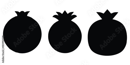 Pomegranate silhouette vector, pomegranate fruit icon vector set
