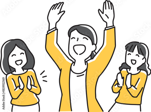 万歳する女性と拍手する女性