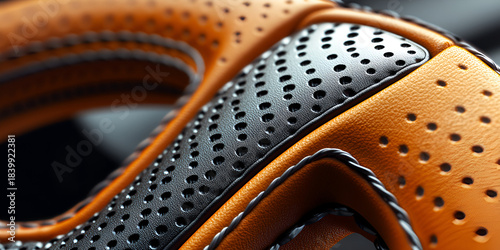 Detailed Stitching on Leather Wrapped Steering Wheel High Quality Interior Detail