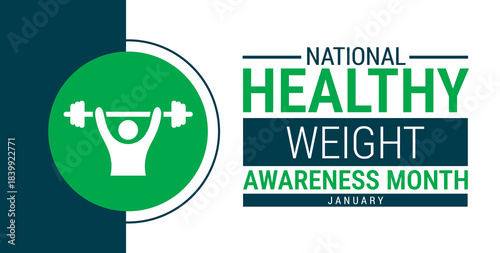 National Healthy Weight Awareness Month background, banner, card or poster design template is observed every year during January, to raise awareness about the mission. Vector illustration.